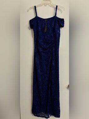 Off-Shoulder Royal Blue Maxi Evening Dress